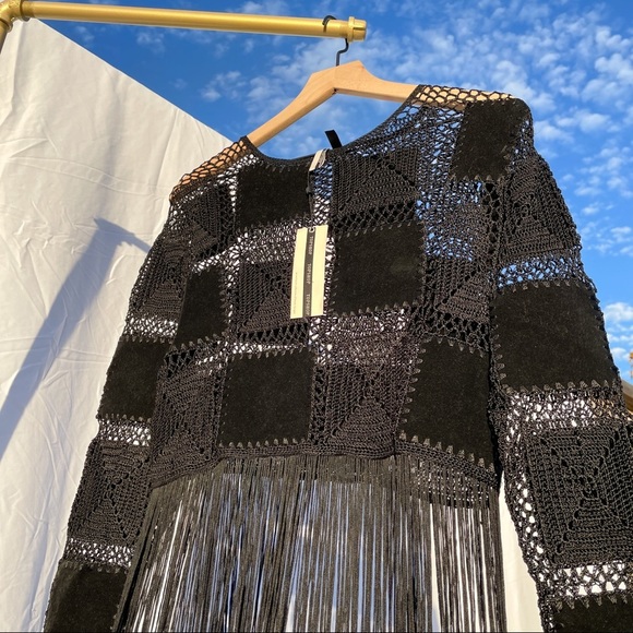 Topshop Tops - TOPSHOP Patchwork Boho Fringe Festival Crochet Crop Top NWT SMALL